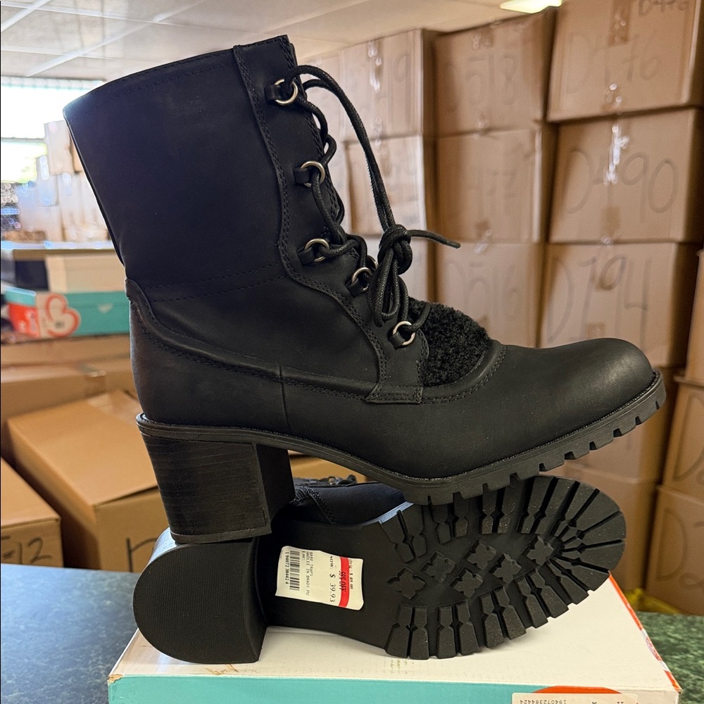 BareTraps Black Lace-Up Heeled Combat Boots